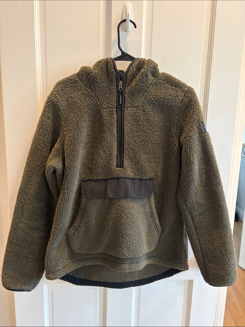 The North Face Olive Green Sherpa Pullover with Elbow Patches